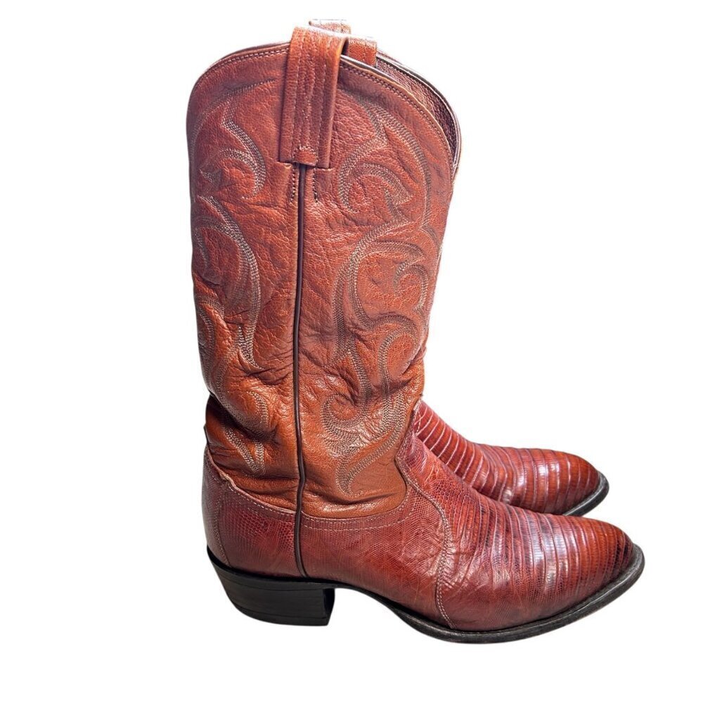 Tony Lama 9 Brown Lizard Leather Boot Western Round Toe